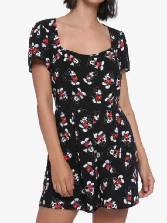 Disney Pants - Disney Mickey Mouse Romper Women 3X Black Short Sleeve Square Neck Tie Back